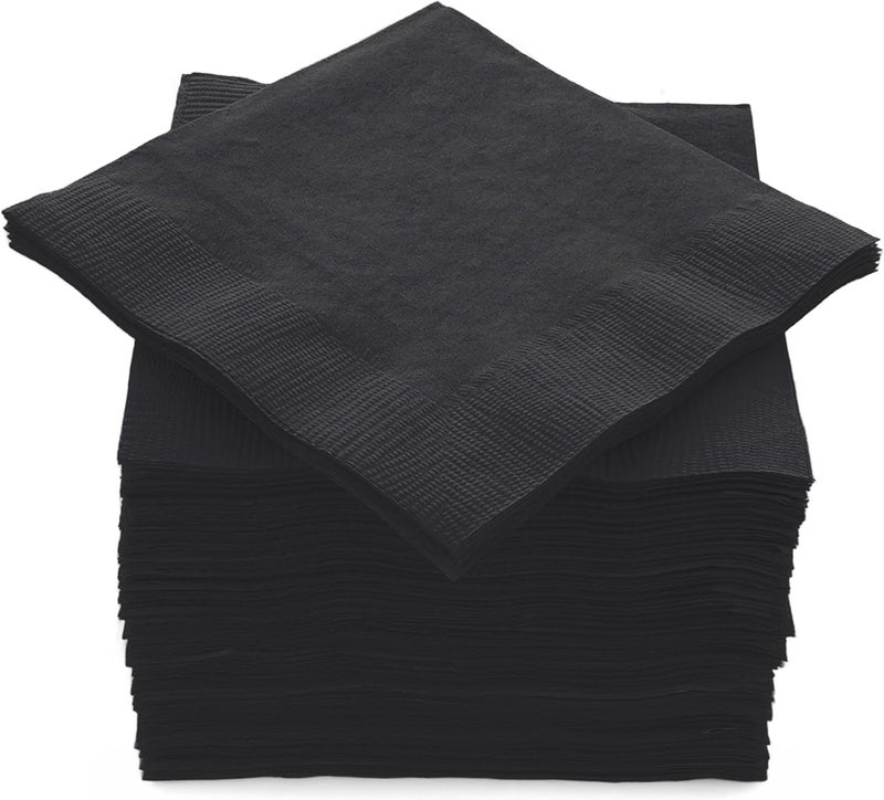 Amcrate 100 Pack Black Beverage Napkins, Big Party Pack, 2 Ply, Ideal for Wedding, Party, Birthday, Dinner, Lunch, Cocktails. (5” x 5”) by - Image 1